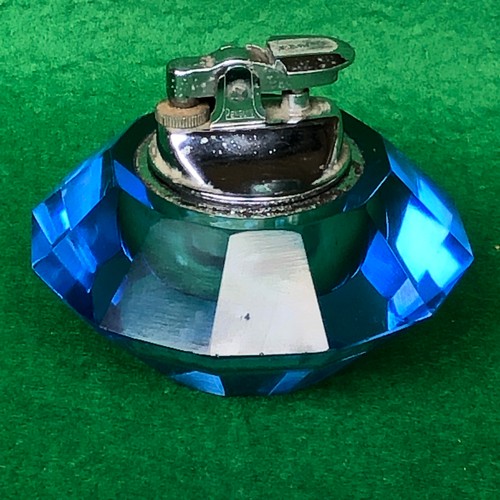 377 - Pretty blue glass table lighter