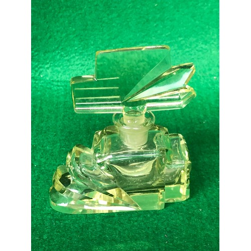 385 - Pretty Apple Green glass perfume bottle.  Art Deco