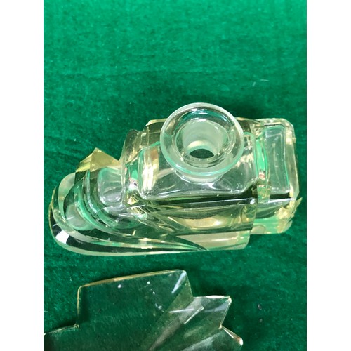 385 - Pretty Apple Green glass perfume bottle.  Art Deco