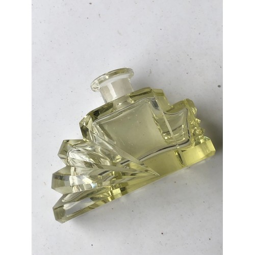 385 - Pretty Apple Green glass perfume bottle.  Art Deco