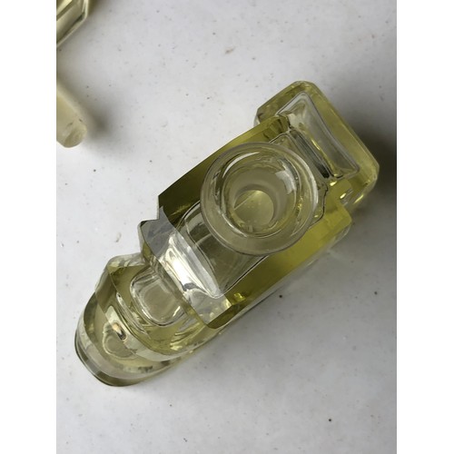 385 - Pretty Apple Green glass perfume bottle.  Art Deco