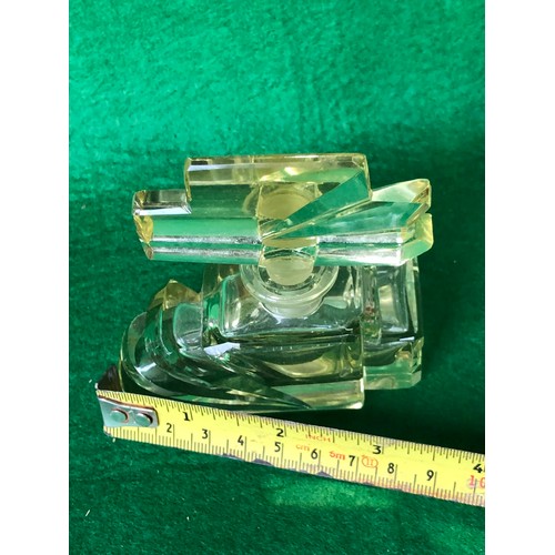 385 - Pretty Apple Green glass perfume bottle.  Art Deco