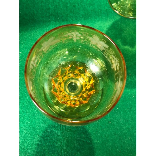 398 - Five John Walsh vine and tendril wine glasses in Amber glass.