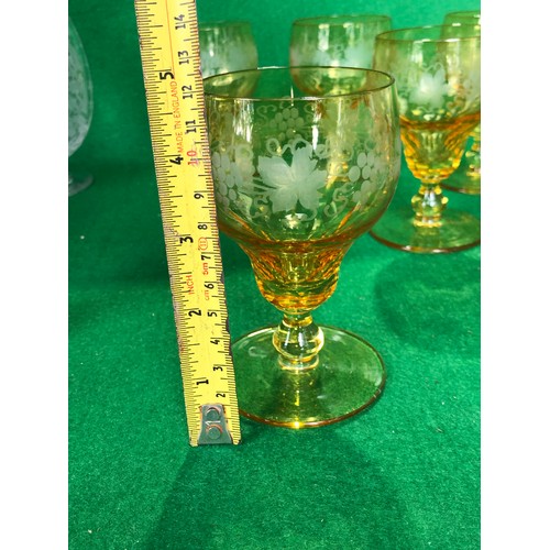 398 - Five John Walsh vine and tendril wine glasses in Amber glass.