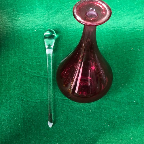 404 - Bristol Cranberry glass perfume bottle. Signed