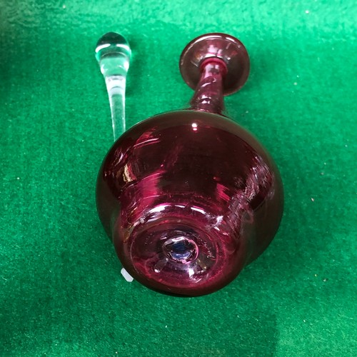 404 - Bristol Cranberry glass perfume bottle. Signed