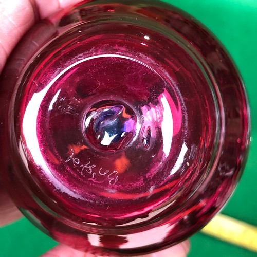 404 - Bristol Cranberry glass perfume bottle. Signed