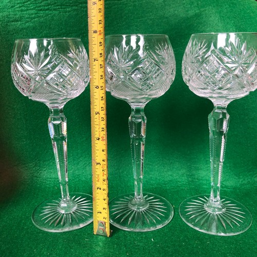 408 - Three quality hock glasses.