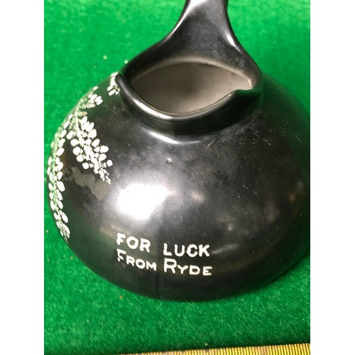 412 - Small black Shelley jug. For luck from Ryde.