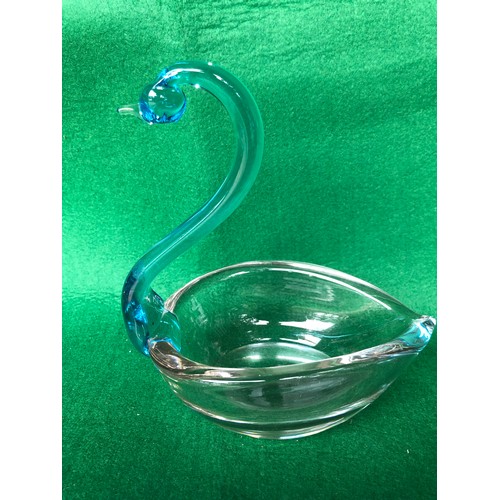 419 - Murano Glass Swan with blue neck and head.