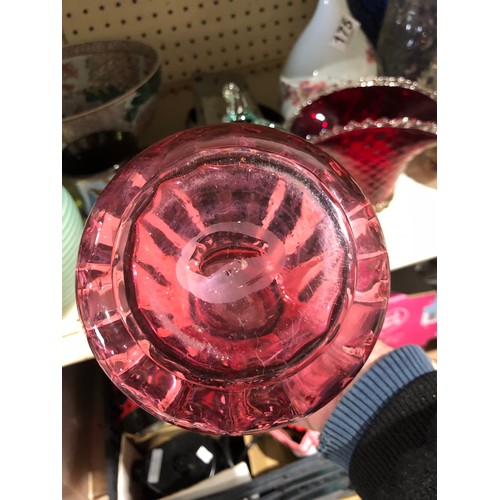 463 - Cranberry glass vinegar or oil bottle with stopper