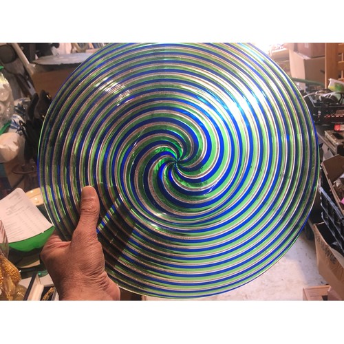 505 - Toso glass charger plate in Murano Aventurine, Blue and Green Colours Italy, 1960s in a swirl patter... 