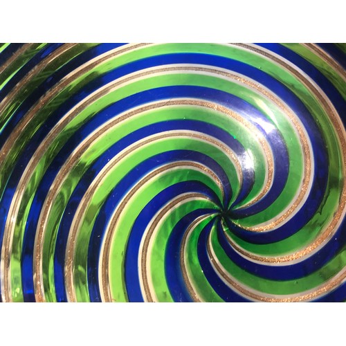 505 - Toso glass charger plate in Murano Aventurine, Blue and Green Colours Italy, 1960s in a swirl patter... 