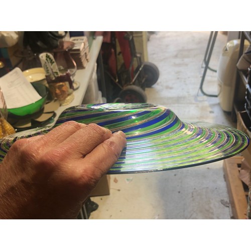 505 - Toso glass charger plate in Murano Aventurine, Blue and Green Colours Italy, 1960s in a swirl patter... 