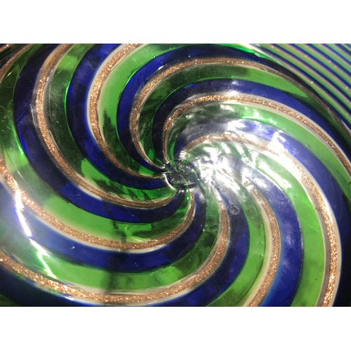 505 - Toso glass charger plate in Murano Aventurine, Blue and Green Colours Italy, 1960s in a swirl patter... 