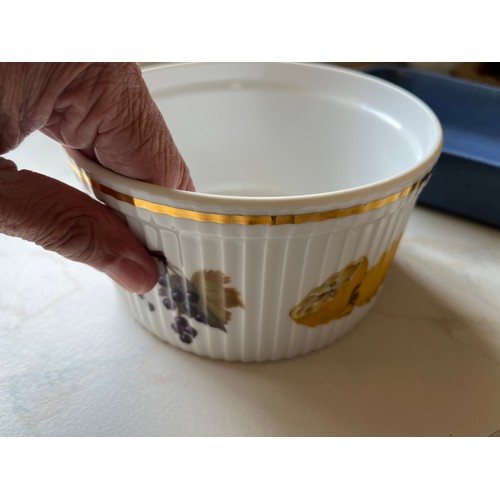 591 - Royal Worcester  Pie dish in Evesham pattern and a blue glazed rectangular dish.