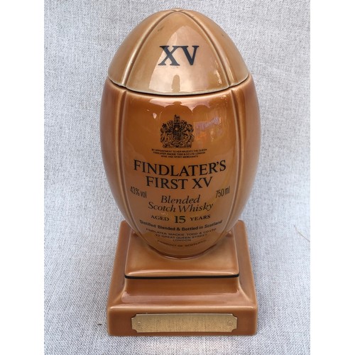 760 - Findlayer’s First XV. Blended scotch whisky Aged 15 years Empty decanter In the shape of a rugby bal... 