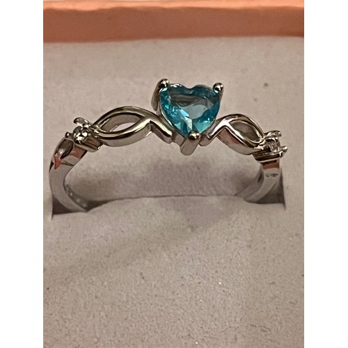 73 - S.925 Silver hallmarked blue heart ring size N 1/2