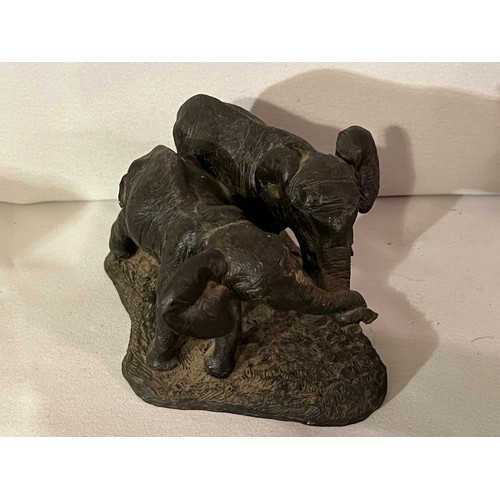 227 - Heredities Baby Elephants by Jean Spouse JS208 Bronze resin figurine of a pair of baby Elephants hol... 