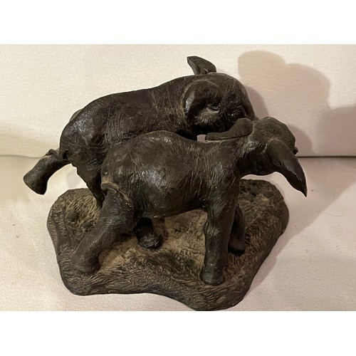 227 - Heredities Baby Elephants by Jean Spouse JS208 Bronze resin figurine of a pair of baby Elephants hol... 