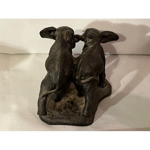 227 - Heredities Baby Elephants by Jean Spouse JS208 Bronze resin figurine of a pair of baby Elephants hol... 