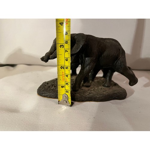 227 - Heredities Baby Elephants by Jean Spouse JS208 Bronze resin figurine of a pair of baby Elephants hol... 