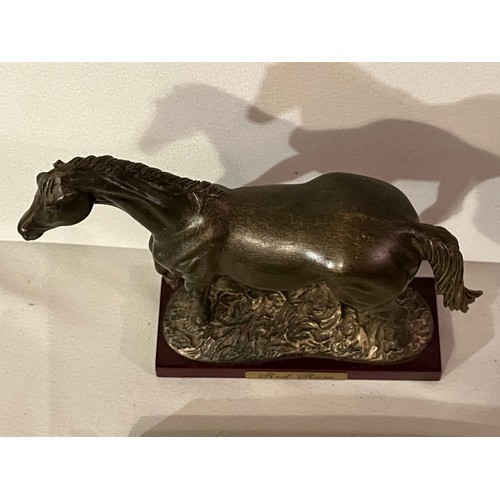 237 - Bronze resin Red Rum racehorse figurine. Ears damaged