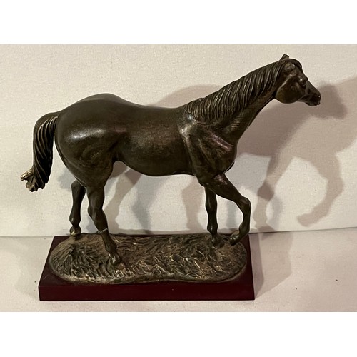 237 - Bronze resin Red Rum racehorse figurine. Ears damaged