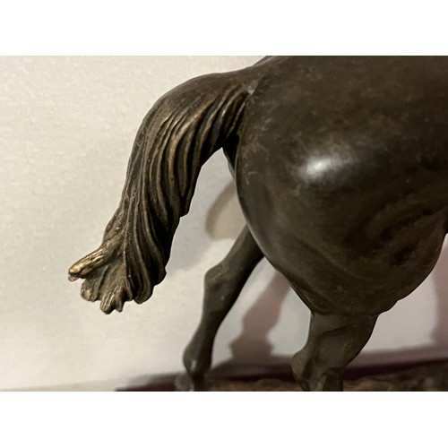 237 - Bronze resin Red Rum racehorse figurine. Ears damaged