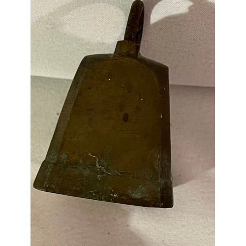 241 - Brass cow or goat bell complete with clanger engraved LOEN