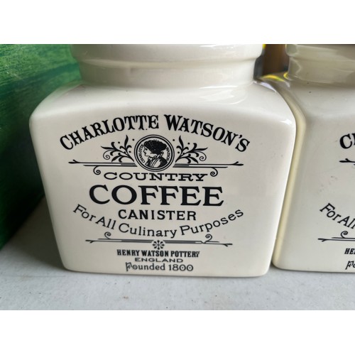 302 - Charlotte Watson's Country canisters. Tea, coffee and sugar