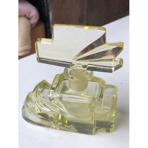 400 - Pretty Apple Green glass perfume bottle.  Art Deco