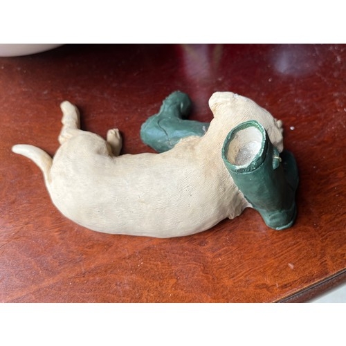 155 - Resin art dog with boots figurine