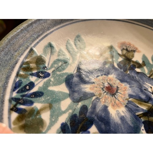 568 - Highland Stoneware Scotland in floral raised hand painted Design, Wall Plaque / Plate dated April 02