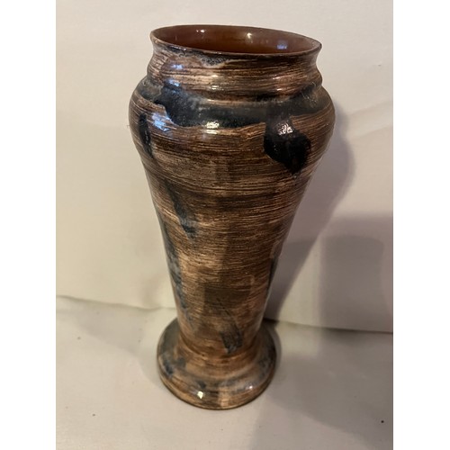 569 - Ceramic hand thrown glazed vase with inscribed mark to base