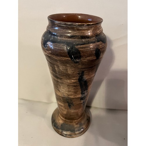 569 - Ceramic hand thrown glazed vase with inscribed mark to base