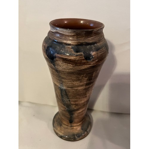 569 - Ceramic hand thrown glazed vase with inscribed mark to base