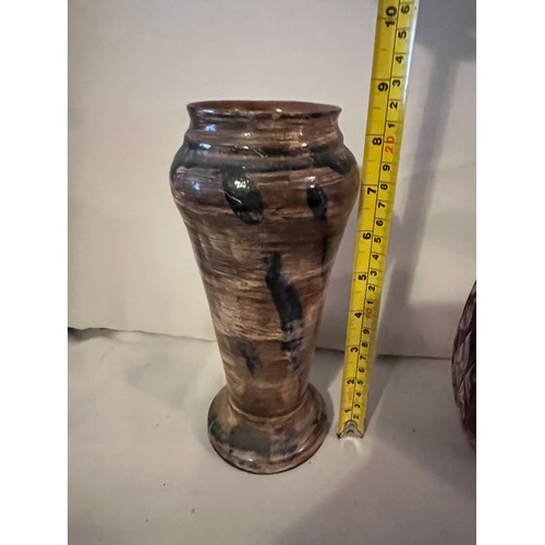 569 - Ceramic hand thrown glazed vase with inscribed mark to base