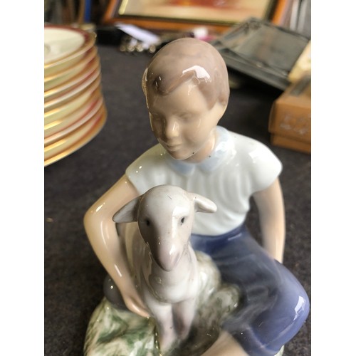 576 - B&G Bing & Grøndahl boy and sheep. Denmark porcelain