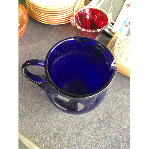 582 - Nice cobalt blue glass jug. Not signed probably Bristol or Thomas Webb as it has the polished convex... 