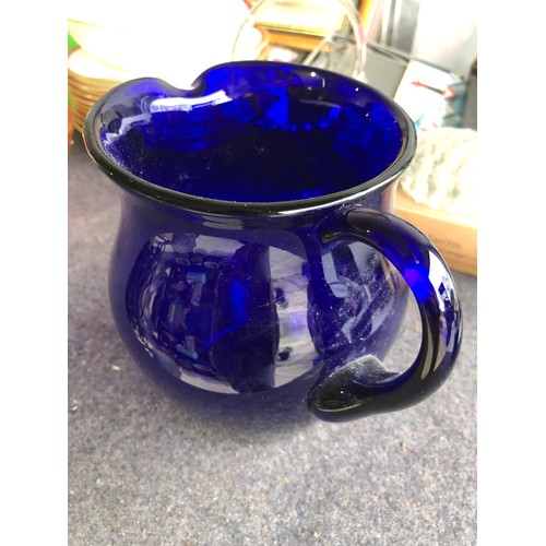 582 - Nice cobalt blue glass jug. Not signed probably Bristol or Thomas Webb as it has the polished convex... 