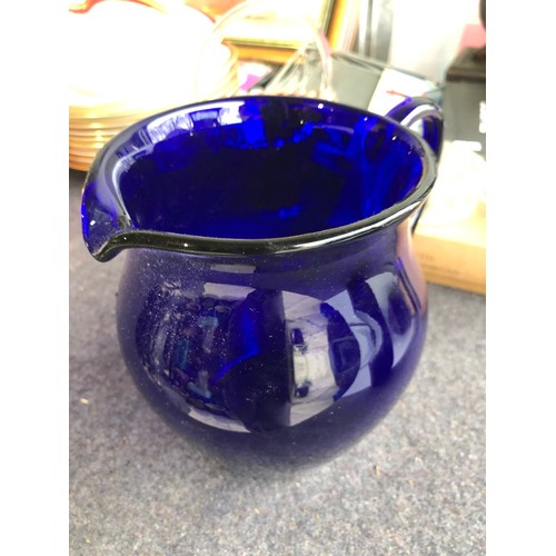 582 - Nice cobalt blue glass jug. Not signed probably Bristol or Thomas Webb as it has the polished convex... 