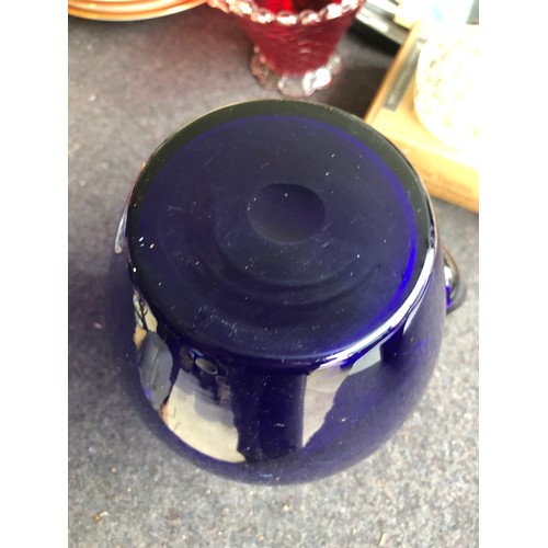 582 - Nice cobalt blue glass jug. Not signed probably Bristol or Thomas Webb as it has the polished convex... 