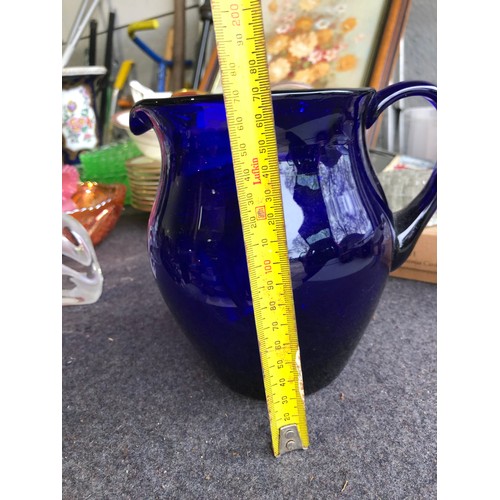 582 - Nice cobalt blue glass jug. Not signed probably Bristol or Thomas Webb as it has the polished convex... 