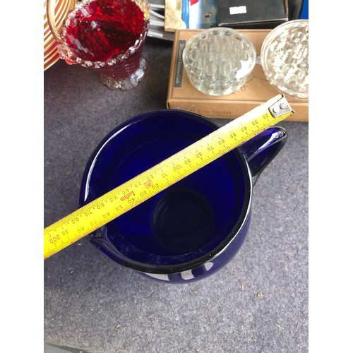 582 - Nice cobalt blue glass jug. Not signed probably Bristol or Thomas Webb as it has the polished convex... 