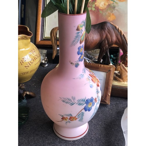 592 - Victorian art Nouveau pink hand painted vase with snap pontil and closed base