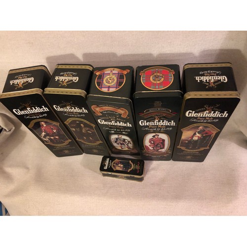 827 - 6No. collectable Empty Glenfiddich tins