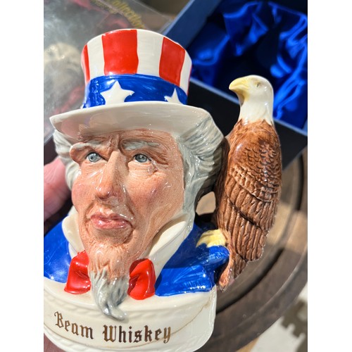 836 - Jim Beam 200ml Samrai Warrior and Uncle Sam toby jugs by Royal Doulton. New in boxes full and sealed