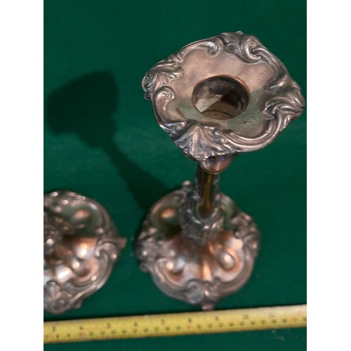 886 - Pair of Art Nouveau silver plated copper candlesticks