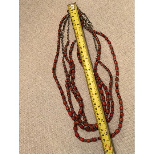 894 - 4 Silver and red sponge coral necklaces. Not hallmarked but tests as silver.